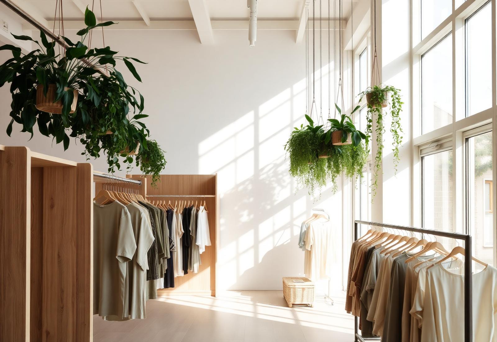 Interior de la boutique La Percha de Chato con plantas colgantes y luz natural