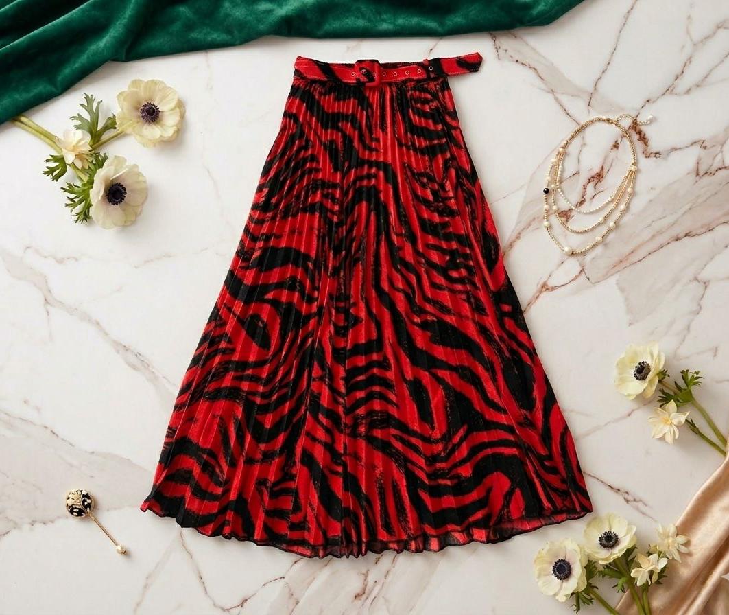 Falda Plisada Zebra Roja